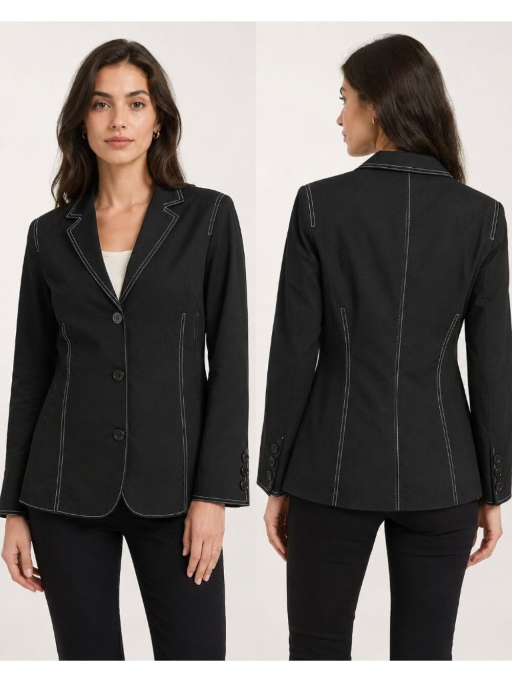 Neiman Marcus Exclusive Women’s Contrast-Stitch Blazer Black/White Size 4